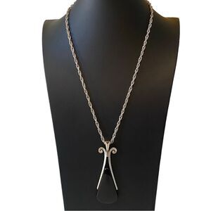 Vintage Avon Black Drop Pendant Statement Necklace on Silver Toned Rope Chain.